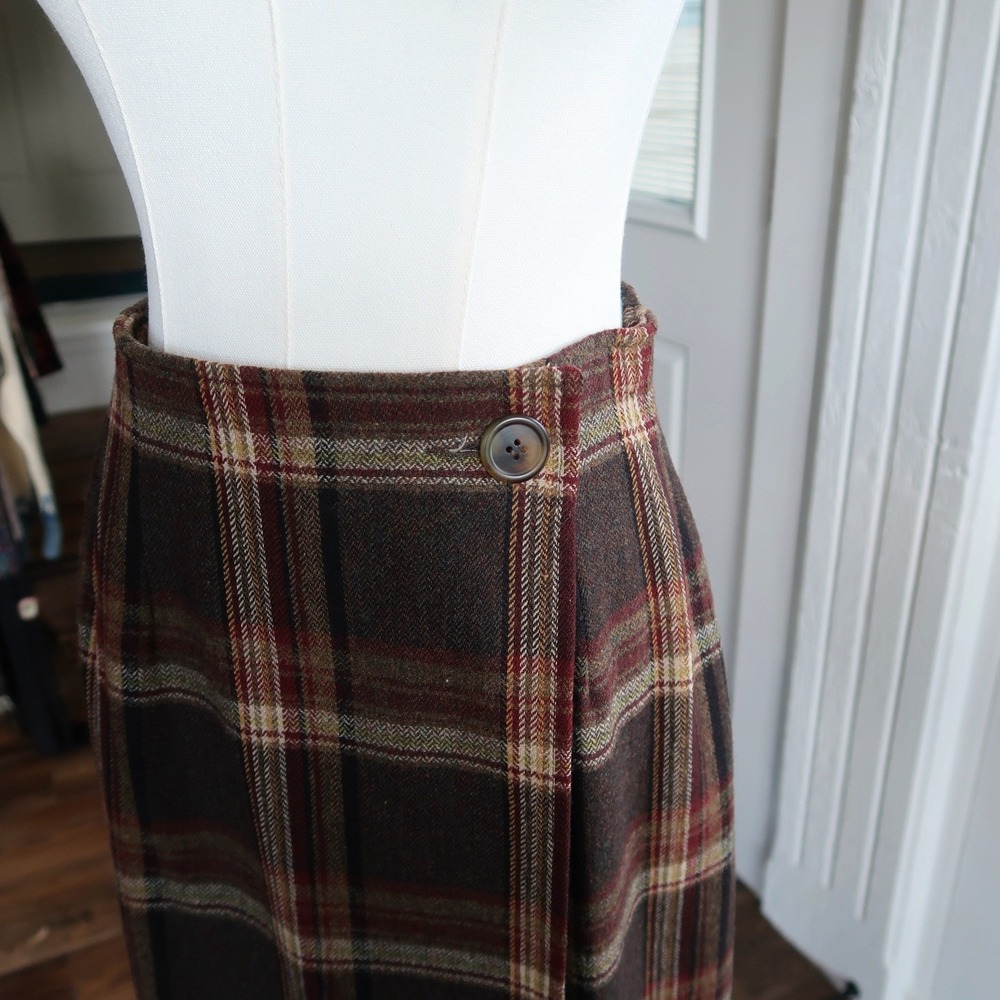 Pendleton Womens Vintage Plaid Wool Wrap Maxi Skirt 6 Brown Dark Academia Luxury - Picture 2 of 8